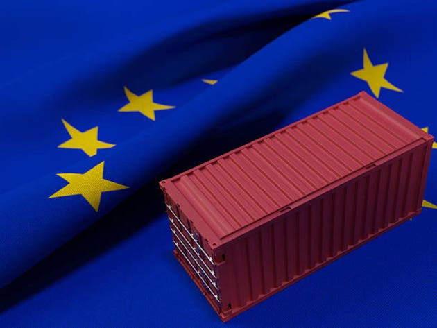 EU Flag with Shipping Container