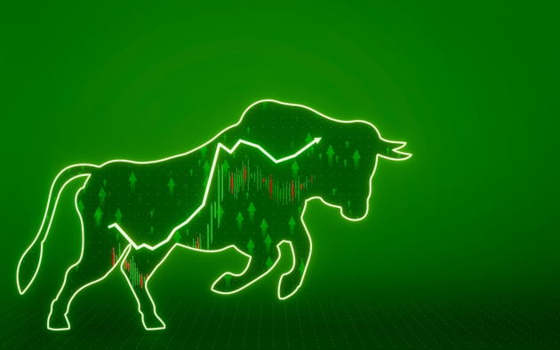 Bull market concept with glowing bullish trend line forming powerful bull silhouette symbolizing stock market growth financial optimism and strong upward momentum 3D Rendering