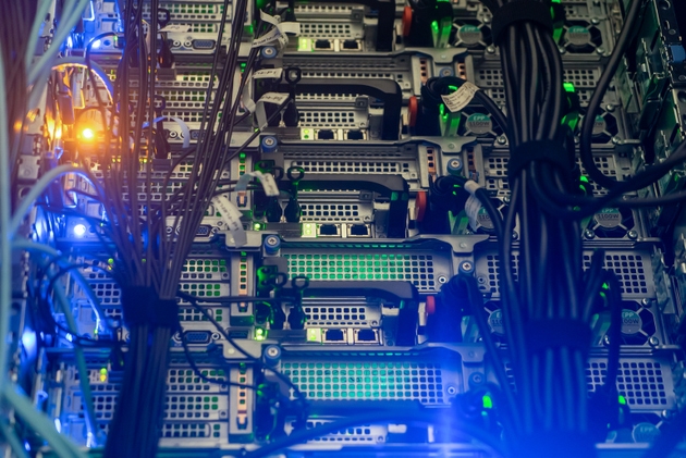 Data Center Servers with Colorful Lights Setup