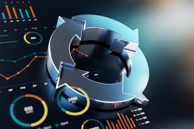 Dynamic Donut Chart And Analytics Concept With Circular Arrows Charts And Dashboard