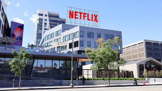 NETFLIX corporate office building with signage on top, located at 1341 Vine Street, Los Angeles