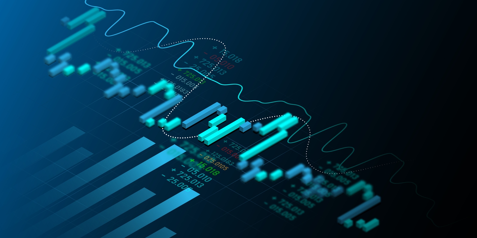 Economic trend data analysis graph in stock market financial trading