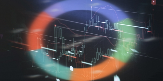 Stock Trading Chart Analyzed Through Circular Lens Overlay