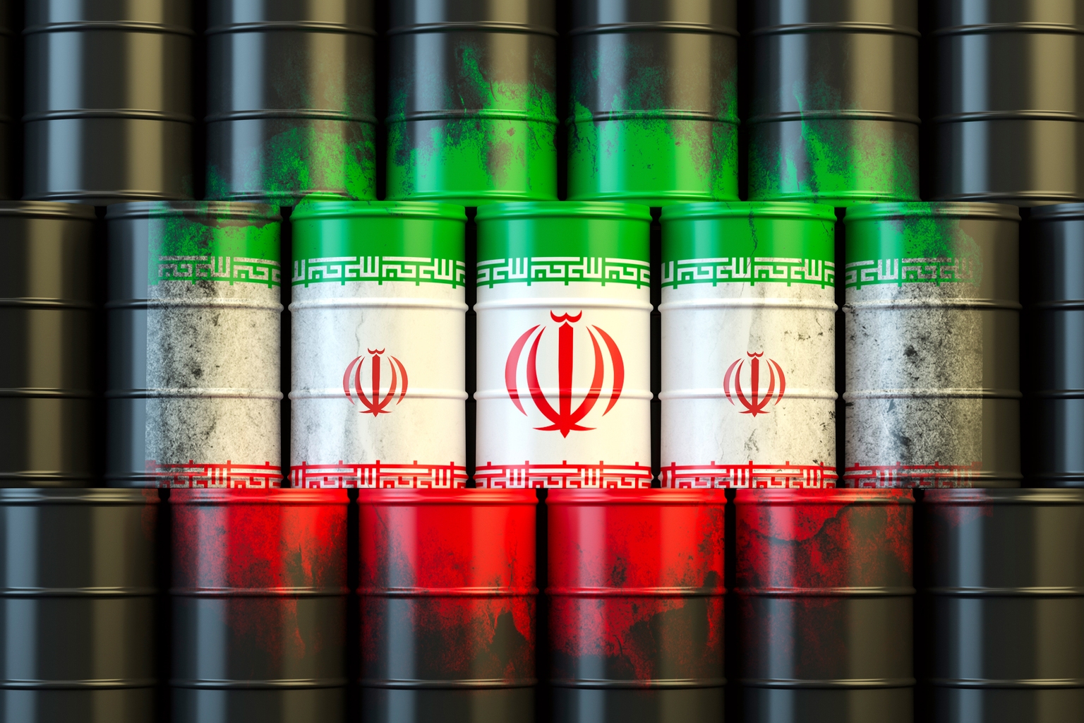 Oil barrels with Iran flag symbolizing energy production and geopolitics