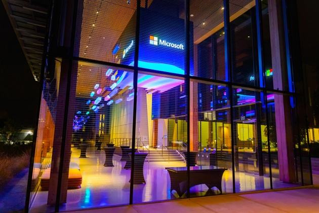 Microsoft Visitor Center illuminated Mountain View night
