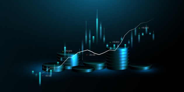 Economic trend data analysis graph in stock market financial trading