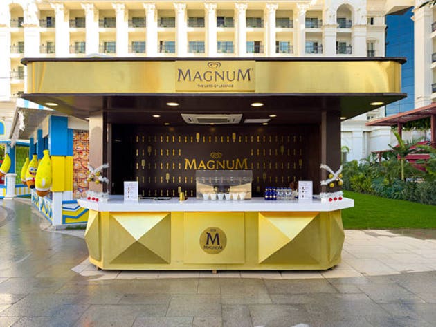 Magnum ice cream branded kiosk in luxury hotel resort environment