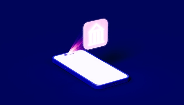 Smartphone projecting a holographic banking icon – Futuristic mobile interface and virtual asset management technology concept
