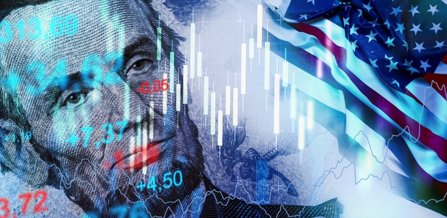 Financial trends with the image of Abraham Lincoln and the American flag in the background