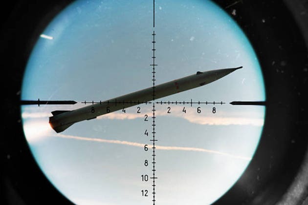 Military missile passes sight sector during air defense combat operation