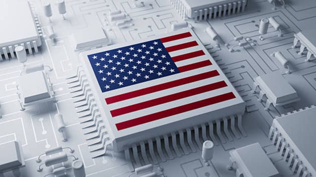 USA semiconductor microchip trade tariff. 3d rendering