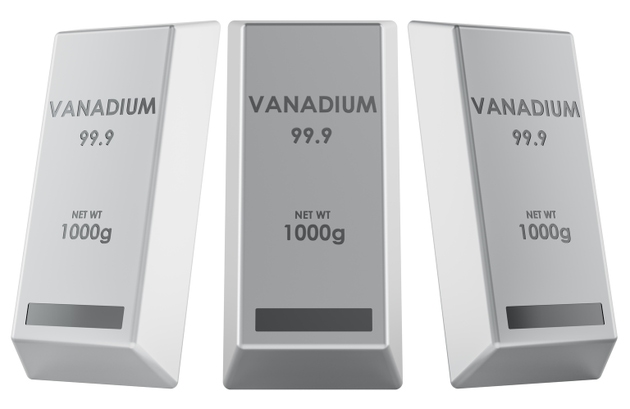 Vanadium metal bars ingots side and front views. 3D rendering