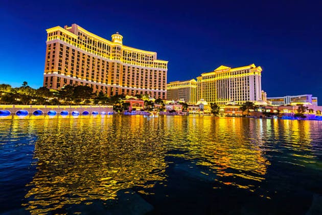 Bellagio and Caesars Palace Night Panorama Las Vegas