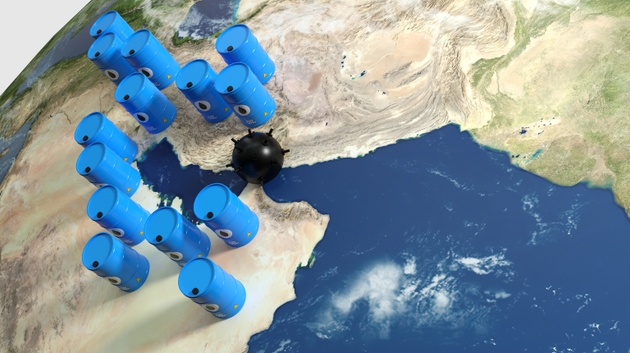 Oil Barrels on Middle East Map, Global Petroleum Industry Concept