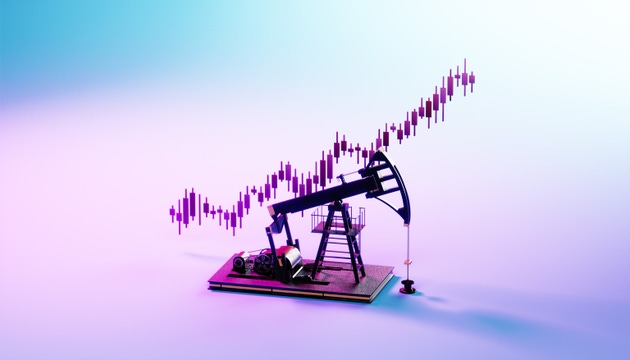Oil Pump Jack and Rising Candlestick Chart for Fuel Prices