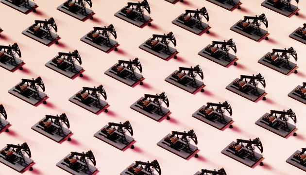 Repetitive Pattern of Oil Pump Jacks Symbolizing Mass Production