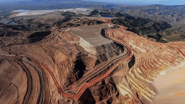 Aerial view of open-pit mine leaching pad