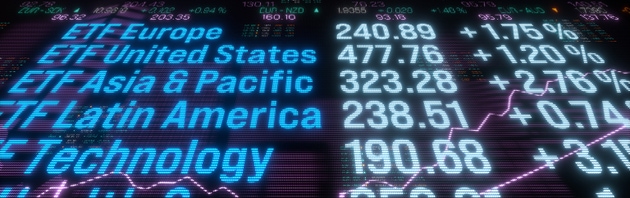 ETF exchange traded fund Europe, United States or Asian stock market, investment prices moving up.