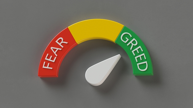 Fear and Greed Index Gauge 3D render