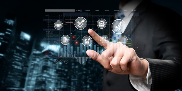 Business Professional Interacting with Data Analytics Interface for Marketing Strategy and Target Achievement in Stock Market Environment XDMCP