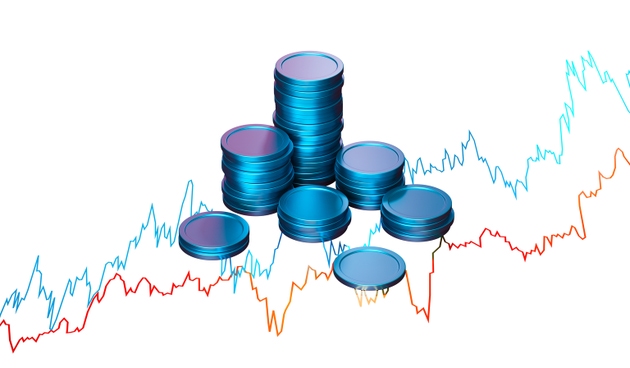Coins with Finance Investment Growth Chart Graph Money Stock Isolated White Background