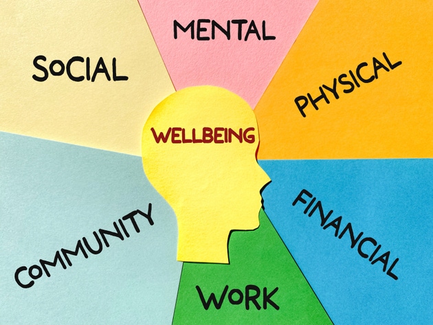 Wellbeing Concept With Mental Social Physical Financial And Work Life Balance