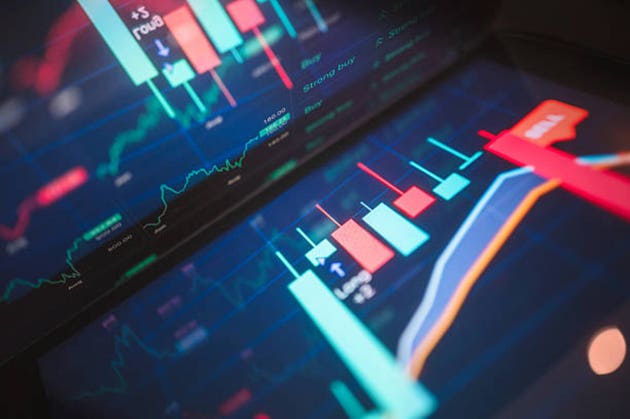 futuristic data visualization of cryptocurrency market trends and business intelligence on glowing digital screen analyst pointing at financial data dashboard with bar charts and crypto price trends on high tech monitor