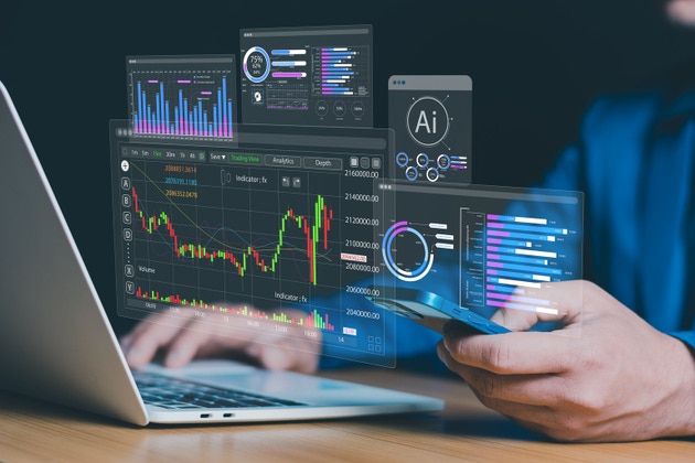 AI Financial Analytics Dashboard with Real-Time Stock Trading Data and Smart Business Intelligence on Mobile Device