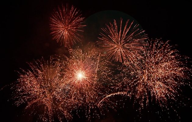 Beautiful spectacular fireworks in the night sky