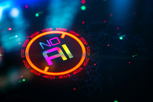 No AI Stop Symbol Representing AI Limittions and AI Ban, Cybersecurity, Privacy and Tech Warning