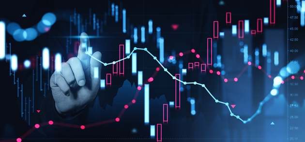 Financial trading hand interacting with glowing market charts and fluctuating forex lines on a futuristic digital interface showcasing investment concept trends.