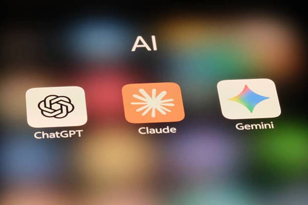 Claude, ChatGPT and Gemini app icons. AI mobile applications