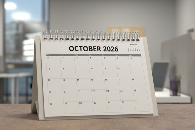 Monthly calendar showing October 2026