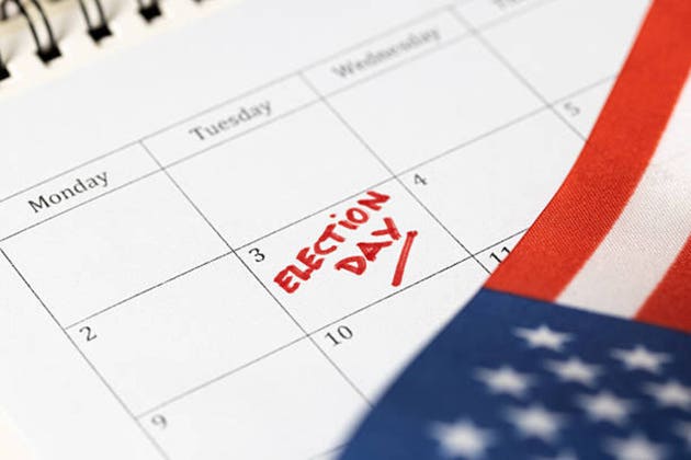 election day tuesday november 3 marked on calendar with us flag