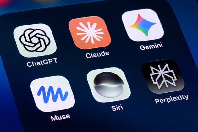 AI Apps - ChatGPT, Claude, Gemini, Meta Muse, Siri, Perplexity on Smartphone
