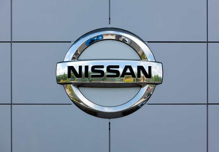 Nissan logo on wall of car dealer"s building