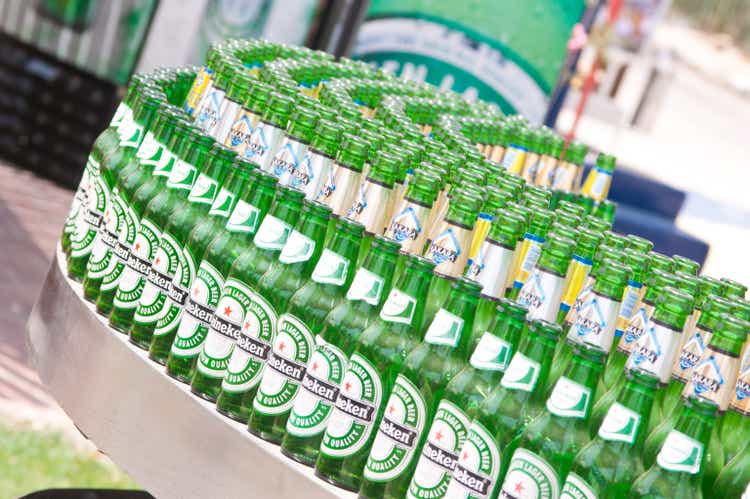 Army of Heineken beer bottles in Egyptian resort Naama bay