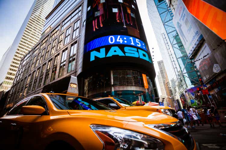 Yellow Taxi in Times Square of New York City, Manhattan