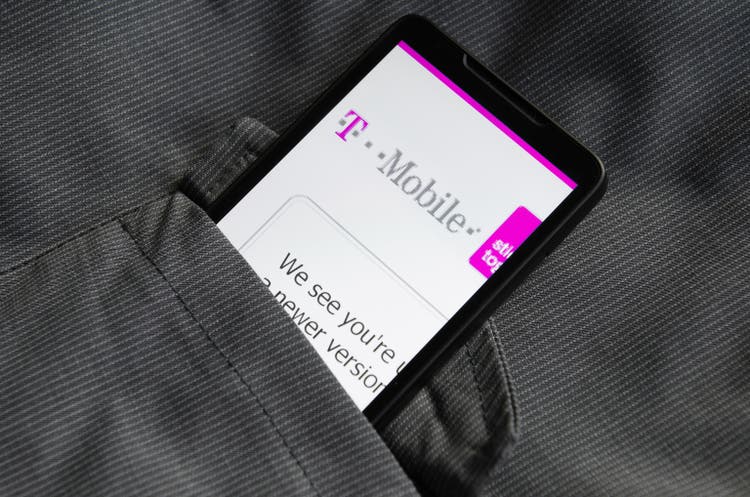 Smart phone with T-mobile.com site in the pocket