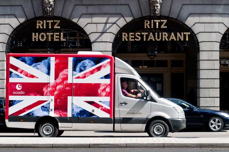 Ocado Delivery Van Passing By The Ritz Hotel