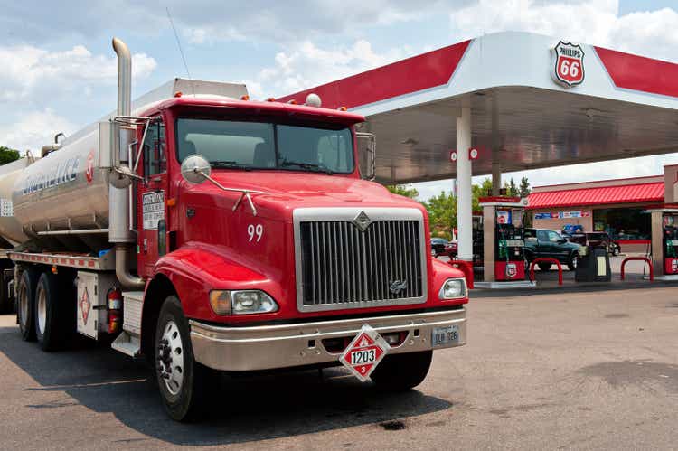 Phillips 66 Gasoline and Service Station with Semi Tanker Truck