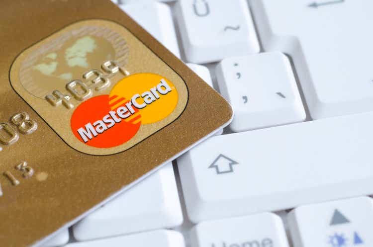Mastercard credit cards on the keyboard
