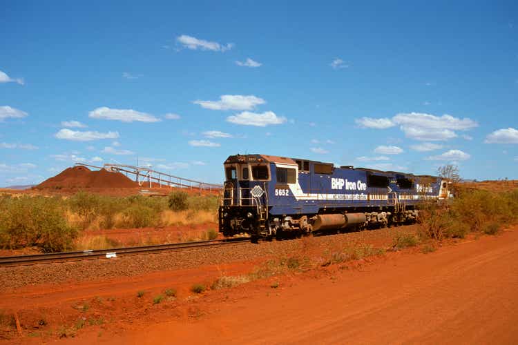 BHP train loading iron ore at Yandi mine