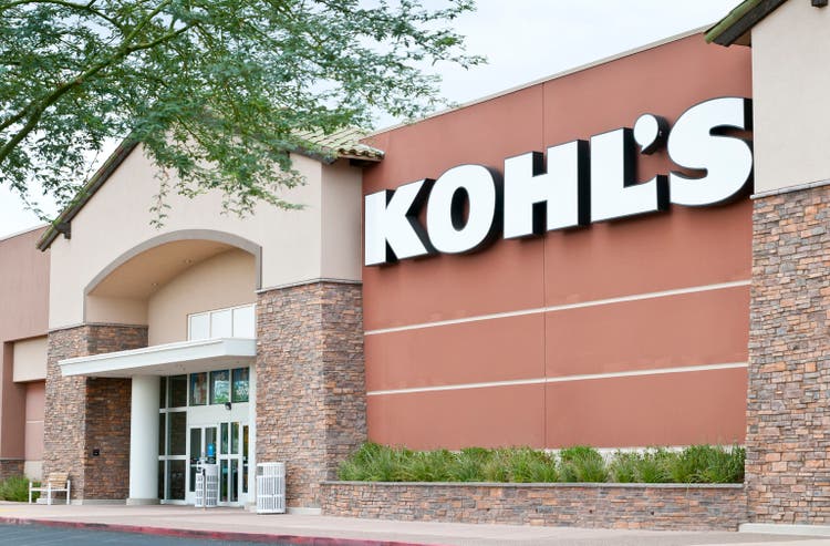 Kohl"s Retail Department Store Front with Sign and Trees