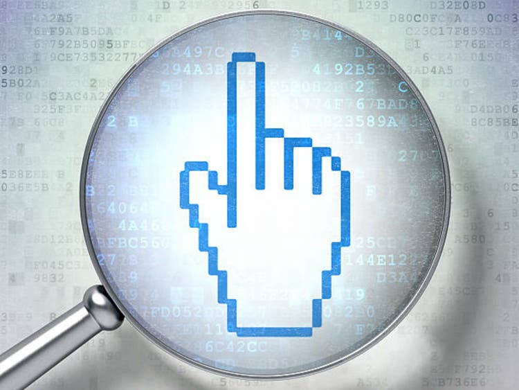Social media concept: Mouse Cursor with optical glass on digita