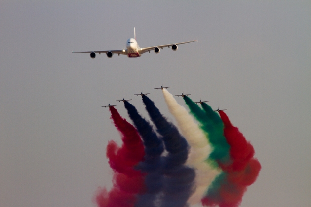 Emirates A380 and UAE aerobatic display team