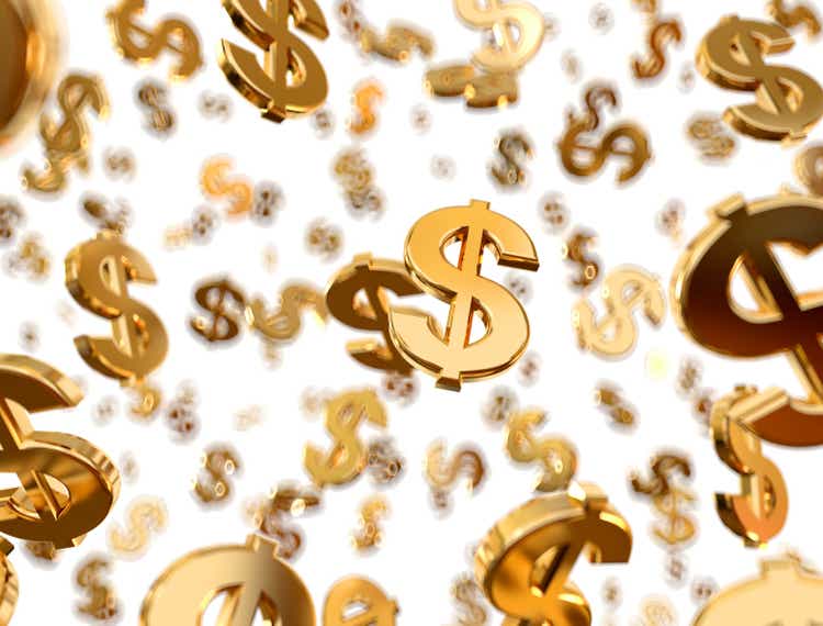 Golden dollar signs raining with white background