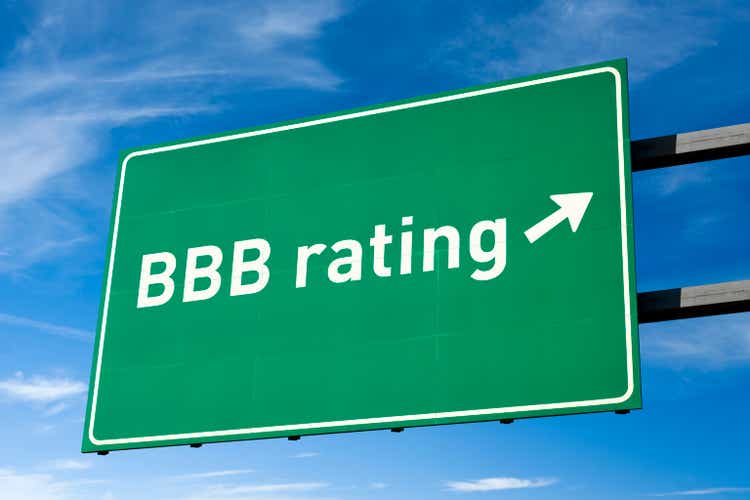 Highway directional sign for BBB bond credit rating