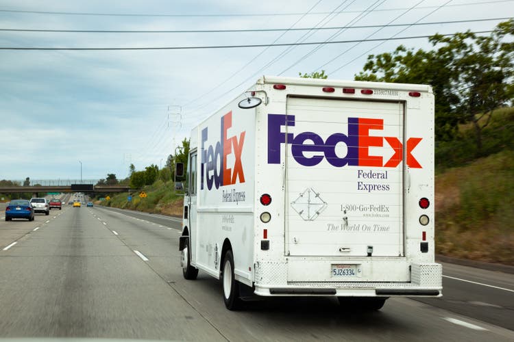 FedEx truck on a freeway in Sacramento