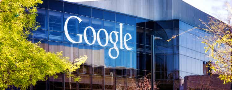 Google headquarters at Mountain view glass building with logo panorama